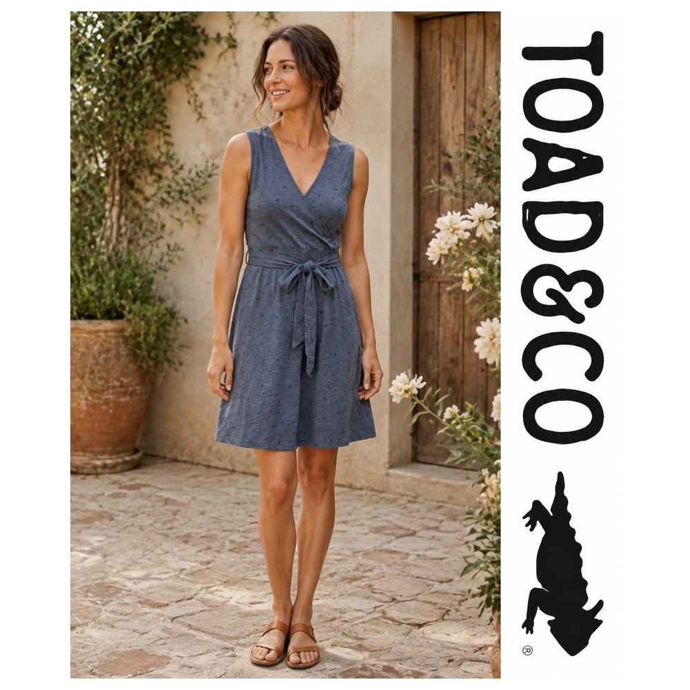 Toad & Co Blue Cue Faux Wrap Athleisure Organic Cotton Blend Dress XL